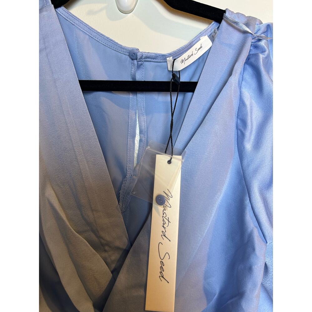 Mustard Seed Boutique Blue Jumpsuit Size Small Satin Feel Wide Leg Pastel - Picture 4 of 8